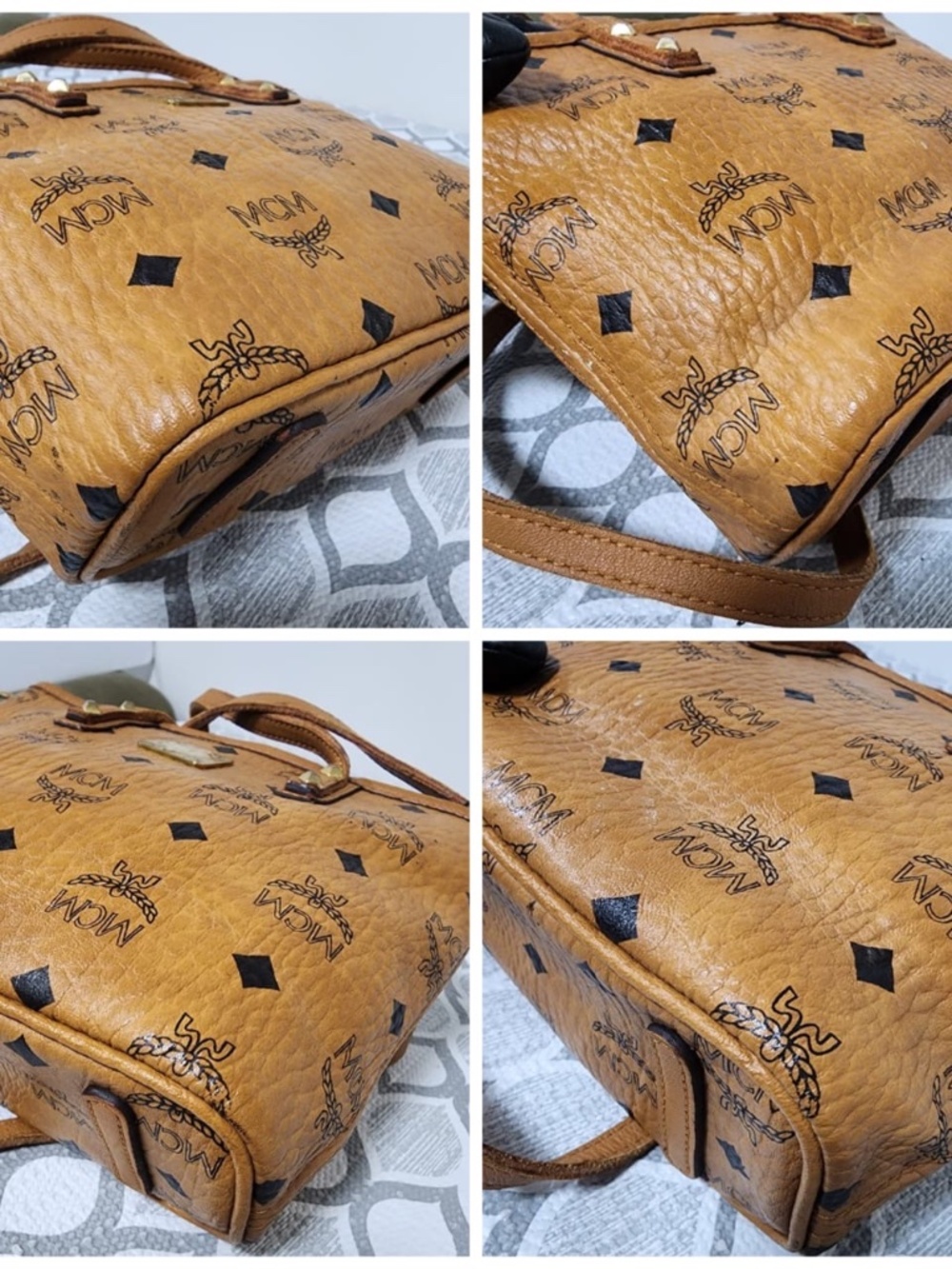 Authentic MCM Small Monogram Top Handle Bag Brown - Picture 5 of 13